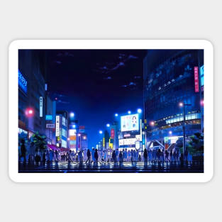 Shibuya Crossing in Tokyo at Night Cityscape - Anime Wallpaper Sticker